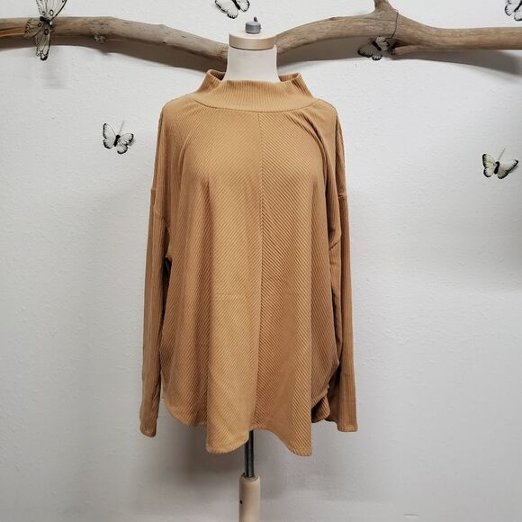 Ava & Viv camel ribbed mock neck tunic top - Picture 1 of 13